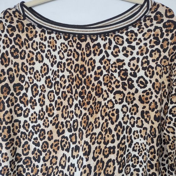 Ruby Rd Gold Metallic Accented Animal Print Tunic Top L Large EUC Stretch - Picture 3 of 7